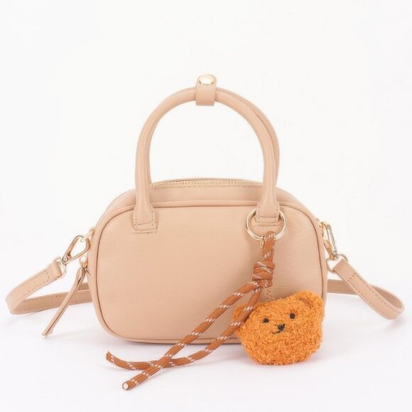 Vegan Leather Mini Bowling Bag With Bear Charm - Picture 4 of 4